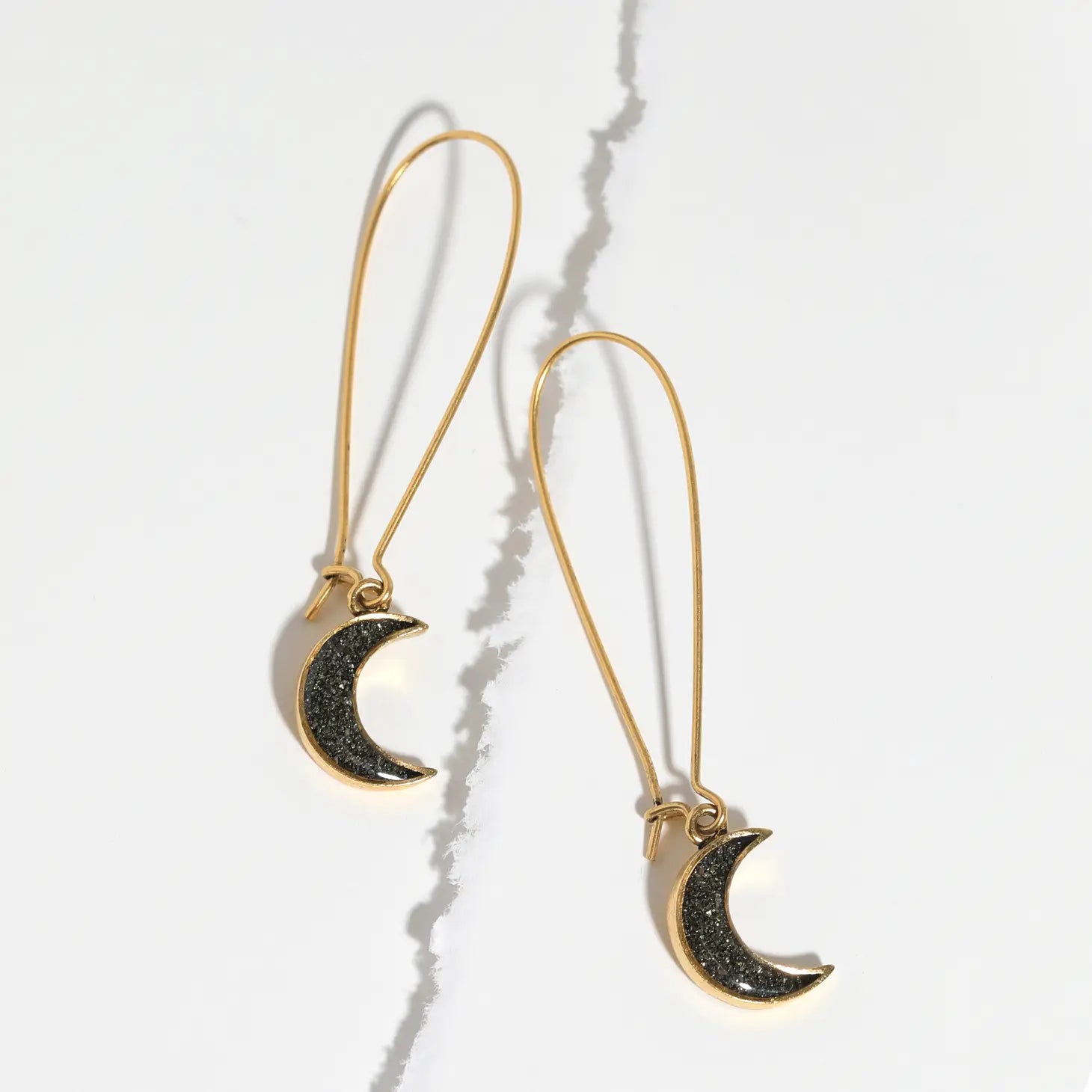 Crushed Gemstone Moon Dangle Earrings by Cameoko Jewelry